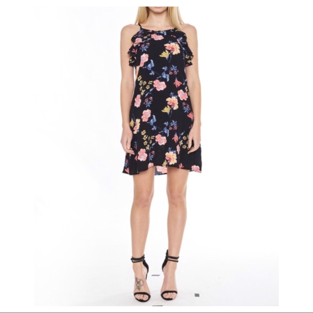 SALES ❗️Black Floral Halter Mini Dress - Picture 4 of 7